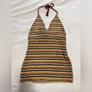 WILD FABLE Crochet Knit Halter Top Mini Dress Cover Up Earthy Sz M NWT